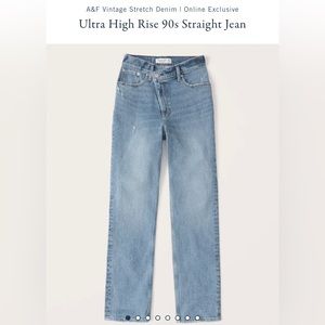 Abercrombie Ultra High Rise 90s Straight Jean Medium Wash Crisscross Waist